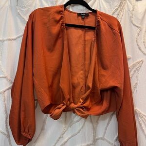 Lulu's Burnt Orange Tie-Front Blouse
